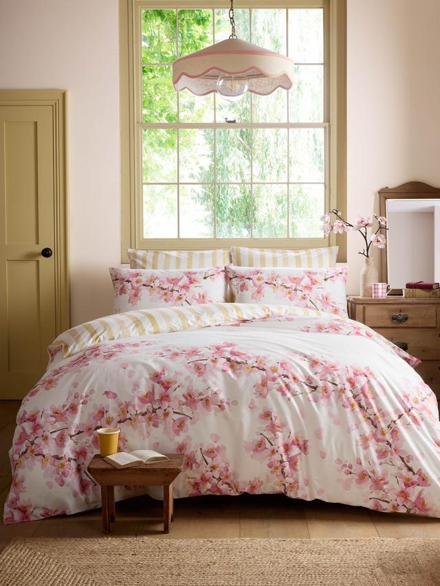bluebellgray Cherry Blossom Cotton Duvet Cover Set - Multi/Pink - Super King
