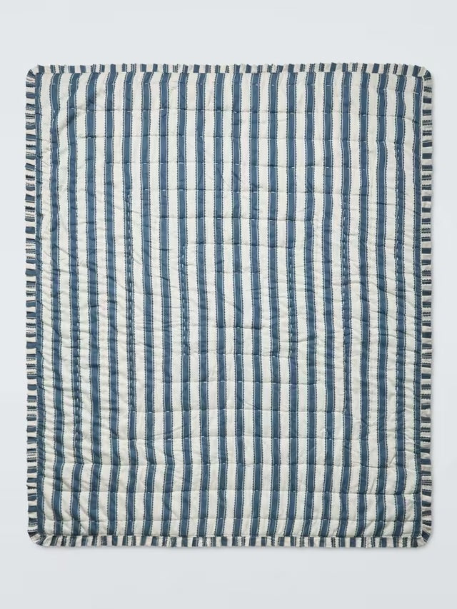 John Lewis x Sanderson Pinetum Quilted Frilled Bedspread 200 x 220cm - Blue