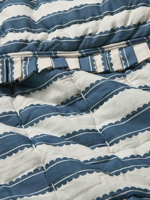 John Lewis x Sanderson Pinetum Quilted Frilled Bedspread 200 x 220cm - Blue