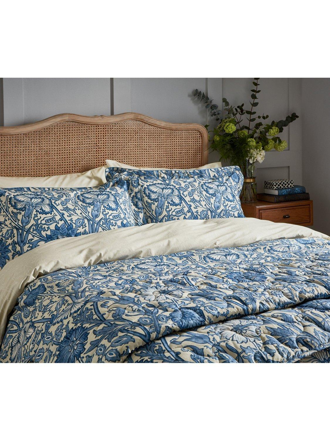Morris & Co Pink and Rose 220TC Cotton Floral King Duvet Cover Set - Blue