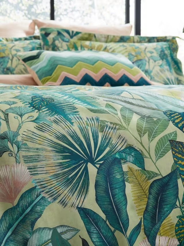 Harlequin Floreana Cotton Sateen Duvet Cover Set - Fig Leaf Coral - Double