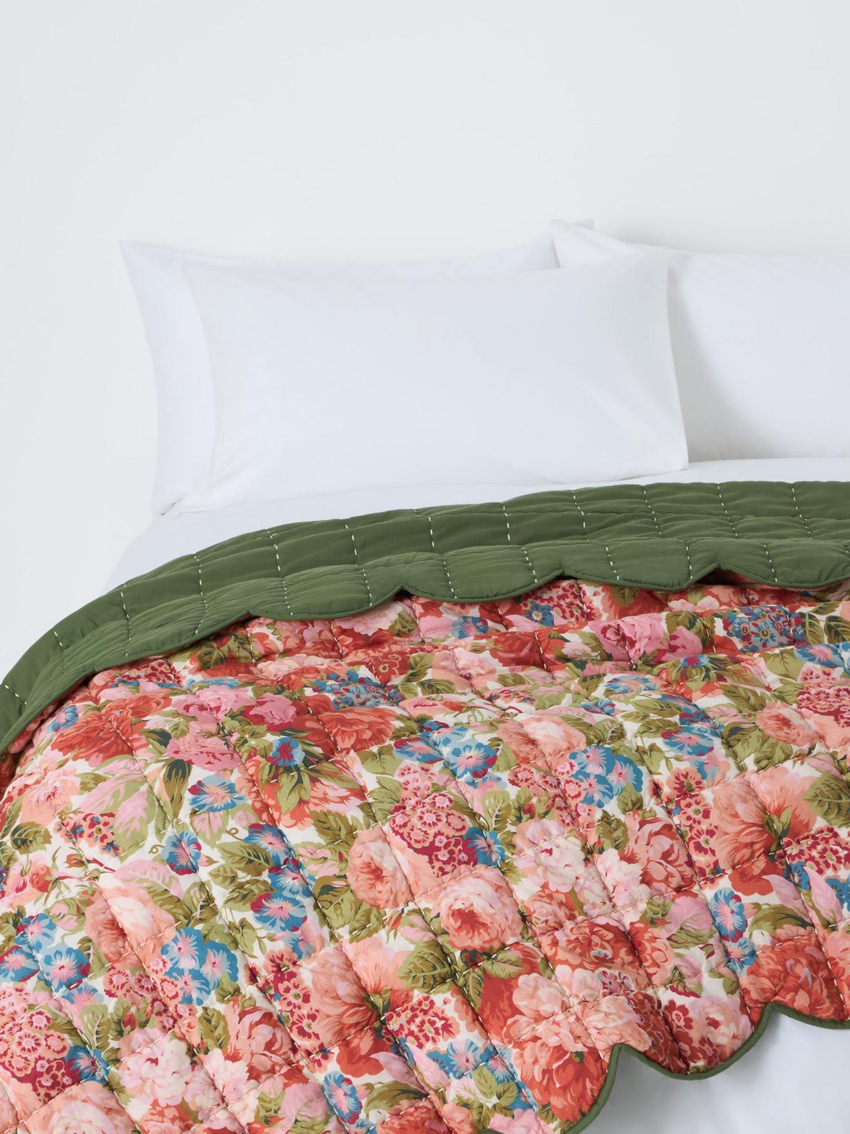 John Lewis x Sanderson Rose & Peony Quilted Scalloped Bedspread 220 x 200cm