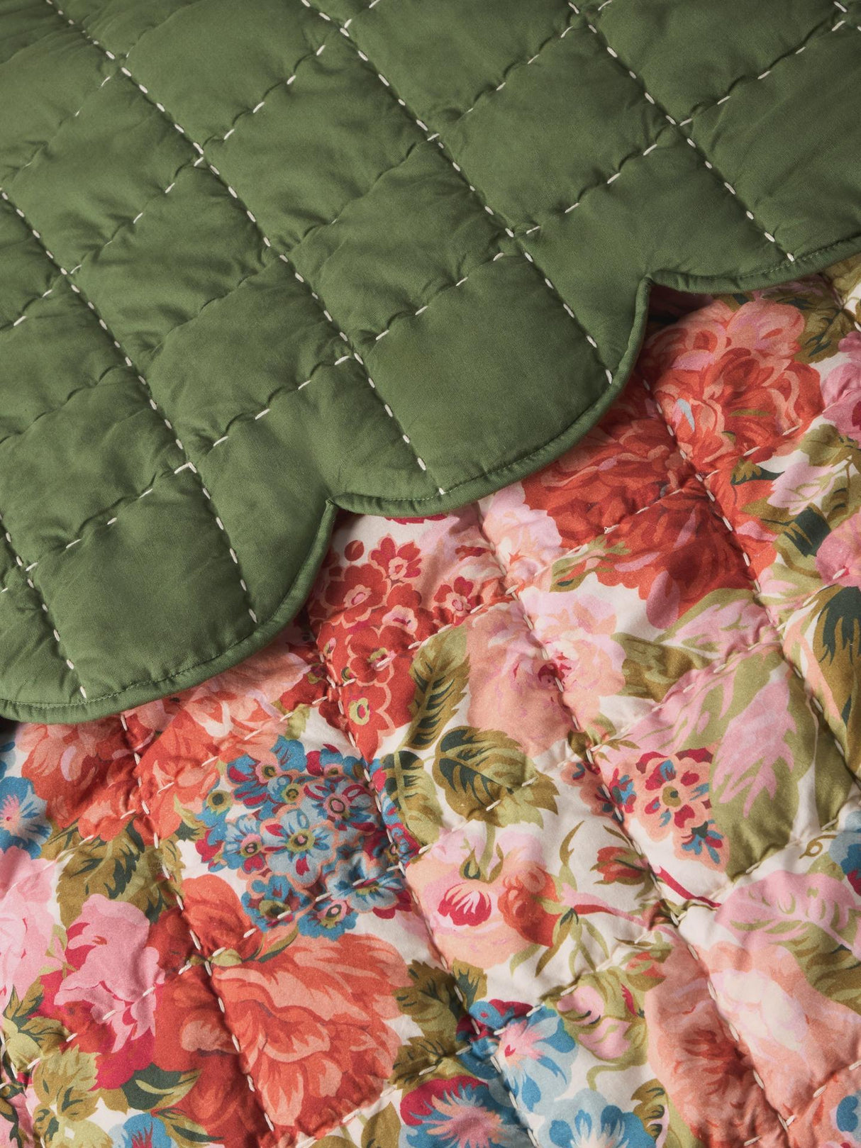 John Lewis x Sanderson Rose & Peony Quilted Scalloped Bedspread 220 x 200cm
