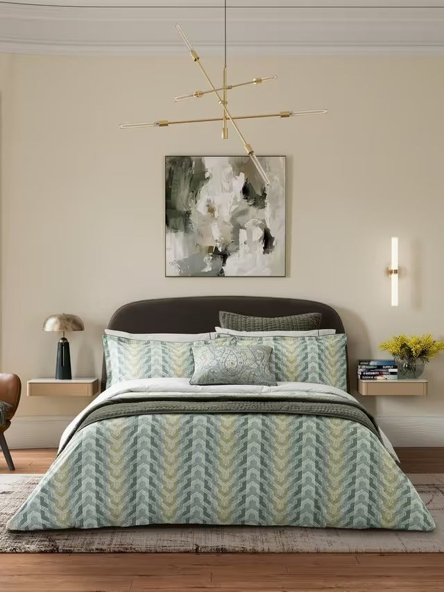 Bedeck of Belfast Reya 200TC Cotton Duvet Cover Set - Green - King Size