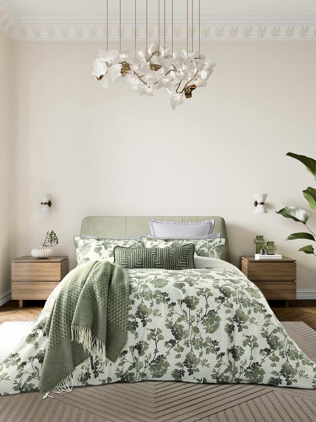 Bedeck of Belfast Yoko Cotton Floral Duvet Cover Set - Green - Super King