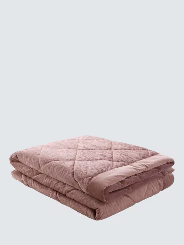 William Morris Strawberry Thief Quilted Bedspread 235 x 235cm - Tea Rose