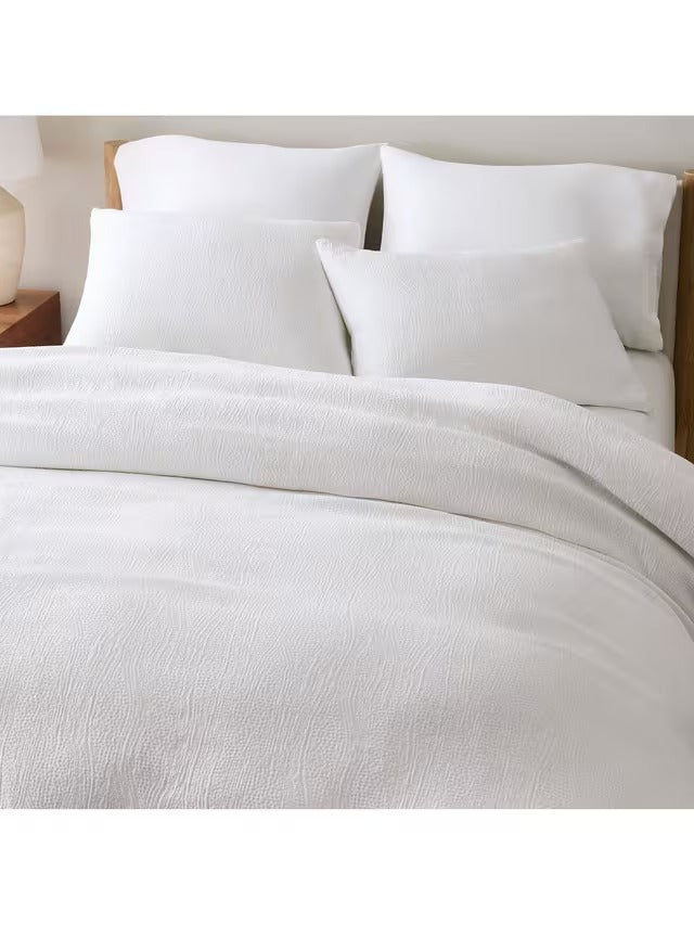 West Elm Cotton Blend Matelasse Lyocell Duvet Cover - White - Super King