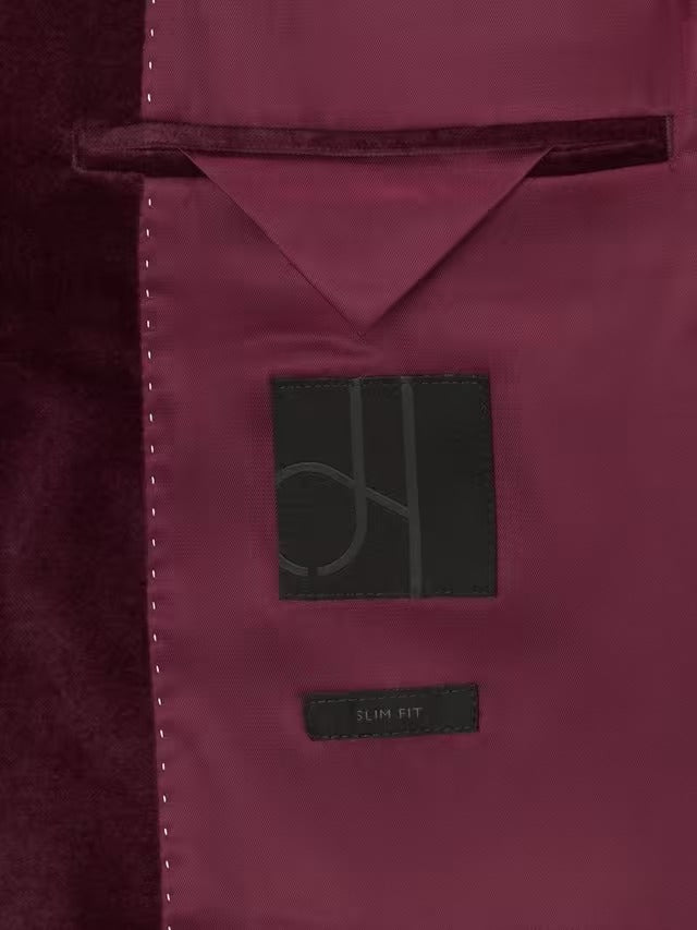John Lewis Men's Slim Fit Single Breasted Velvet Blazer Jacket - Grape - 46R