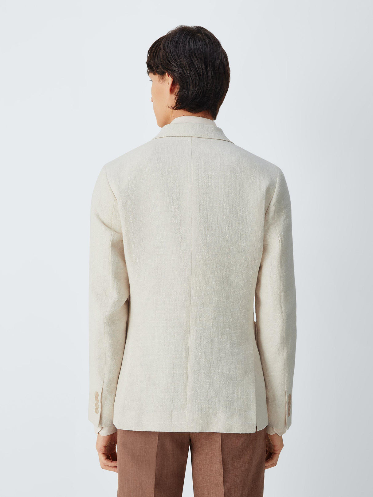 John Lewis Tweed Cotton Linen Blend Double Breasted Blazer - Ecru - Size 42R