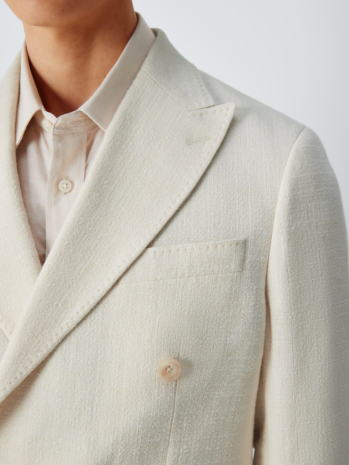 John Lewis Tweed Cotton Linen Blend Double Breasted Blazer - Ecru - Size 42R