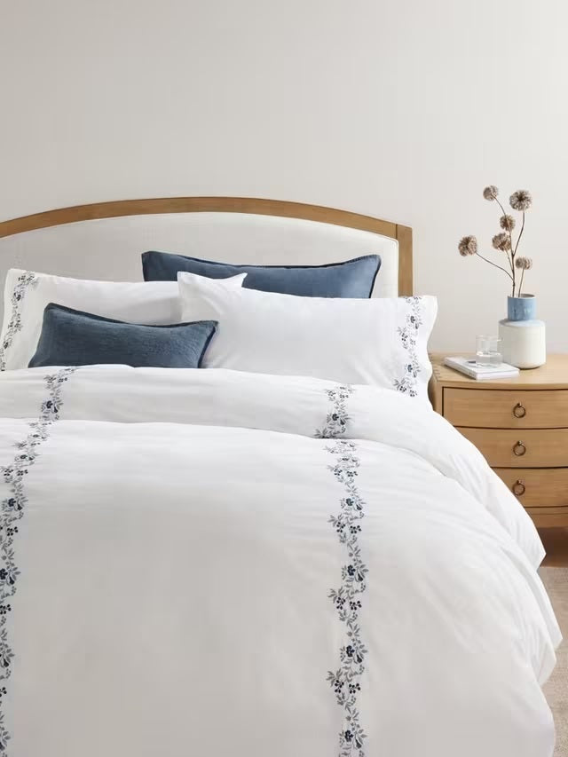 John Lewis Highbury Washed Cotton Floral White Duvet Cover - King Size