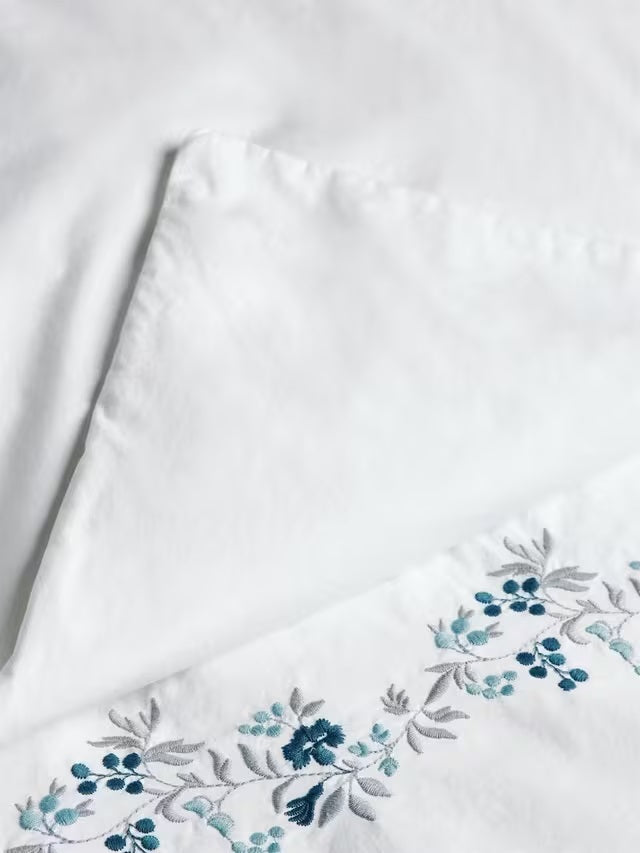 John Lewis Highbury Washed Cotton Floral White Duvet Cover - King Size