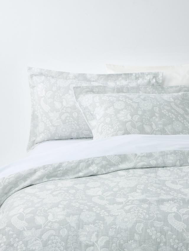 John Lewis Woodblock Floral 180TC Cotton Duvet Cover Set - Grey - King Size