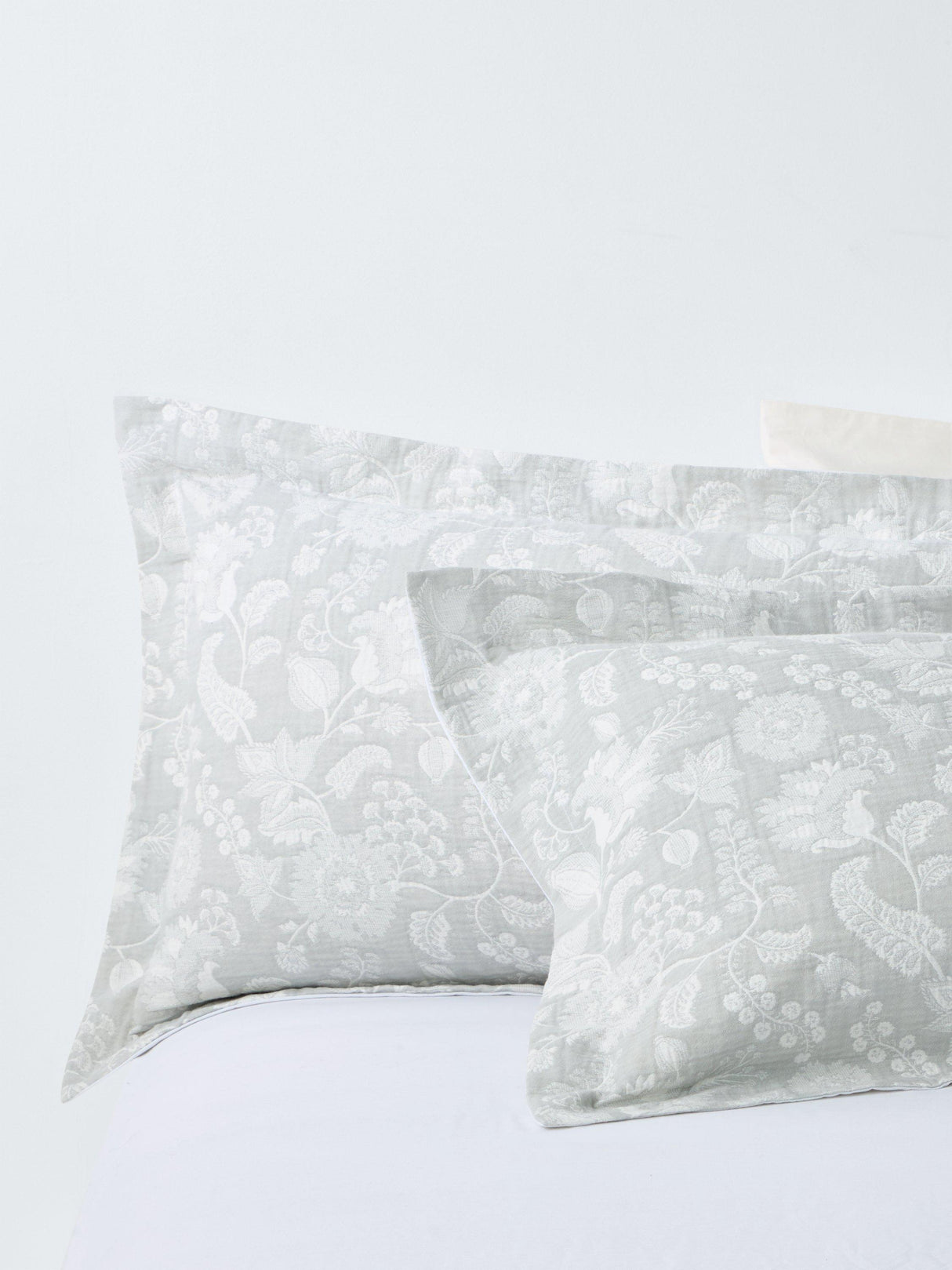 John Lewis Woodblock Floral 180TC Cotton Duvet Cover Set - Grey - King Size