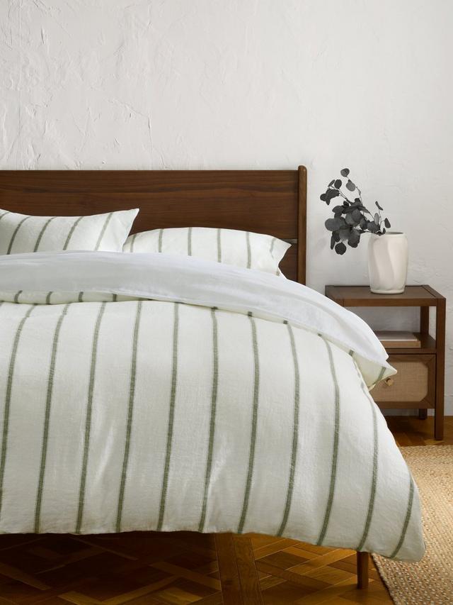 John Lewis Lanark Cotton/Linen Blend Super King Duvet Cover - Green Avocado