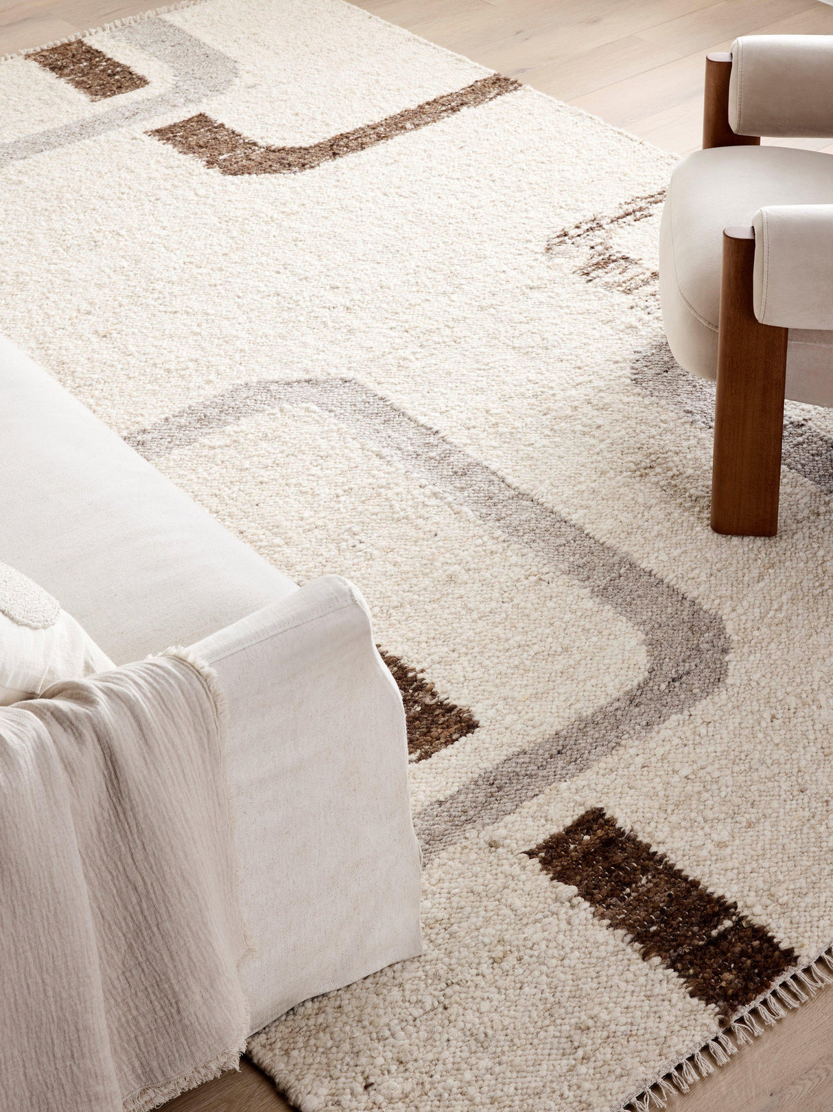 John Lewis Frame Geometric Rectangular Wool Rug Natural/Multi L180xW120cm