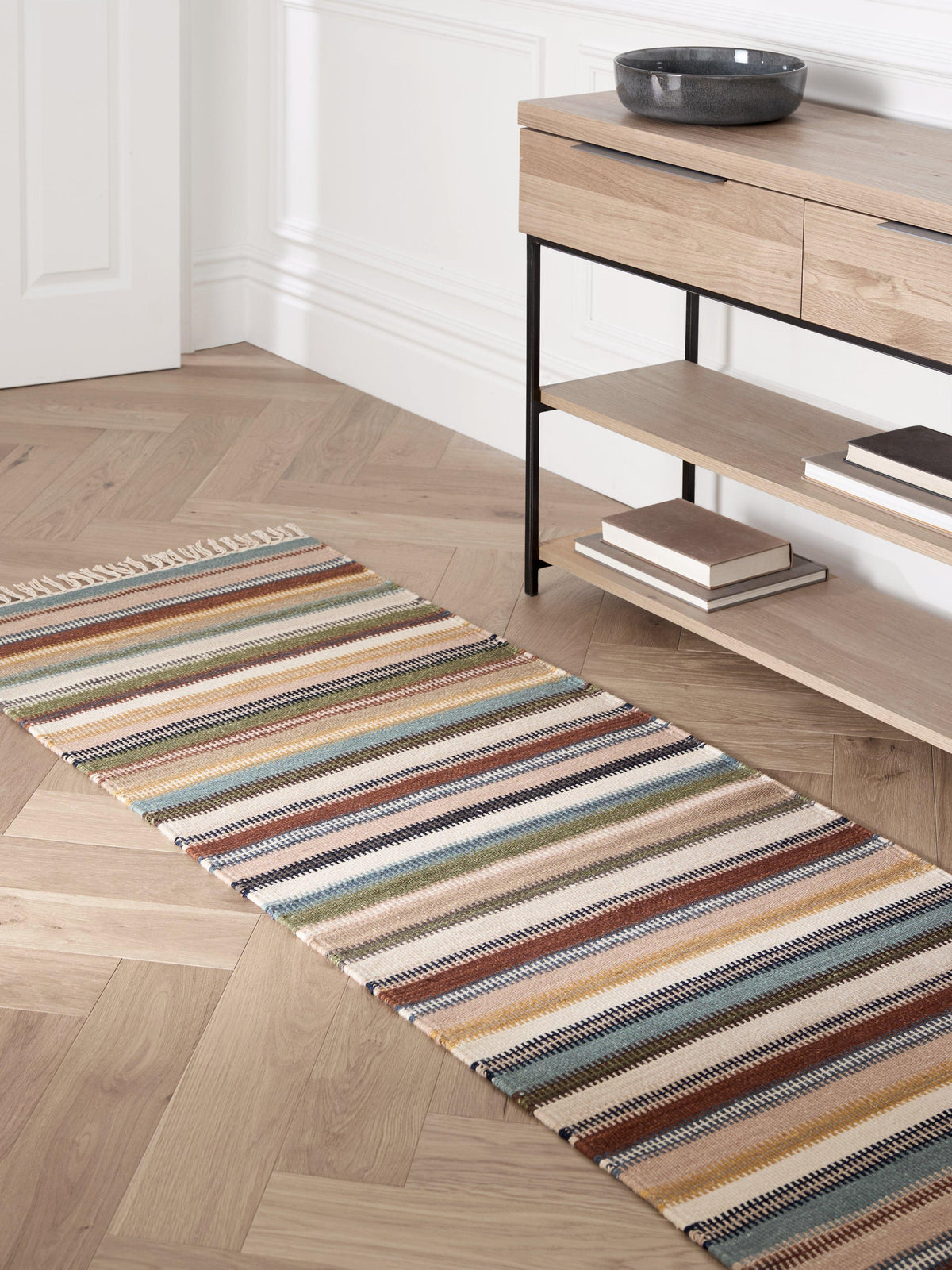 John Lewis Somerton Stripe Wool Rich Runner Rug 240 x 70cm - Natural/Multi