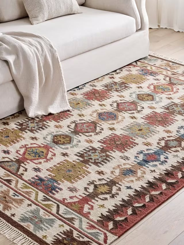 John Lewis Azita Kelim Durable Wool Rich Rug L180 x W120cm - Red/Multicolour