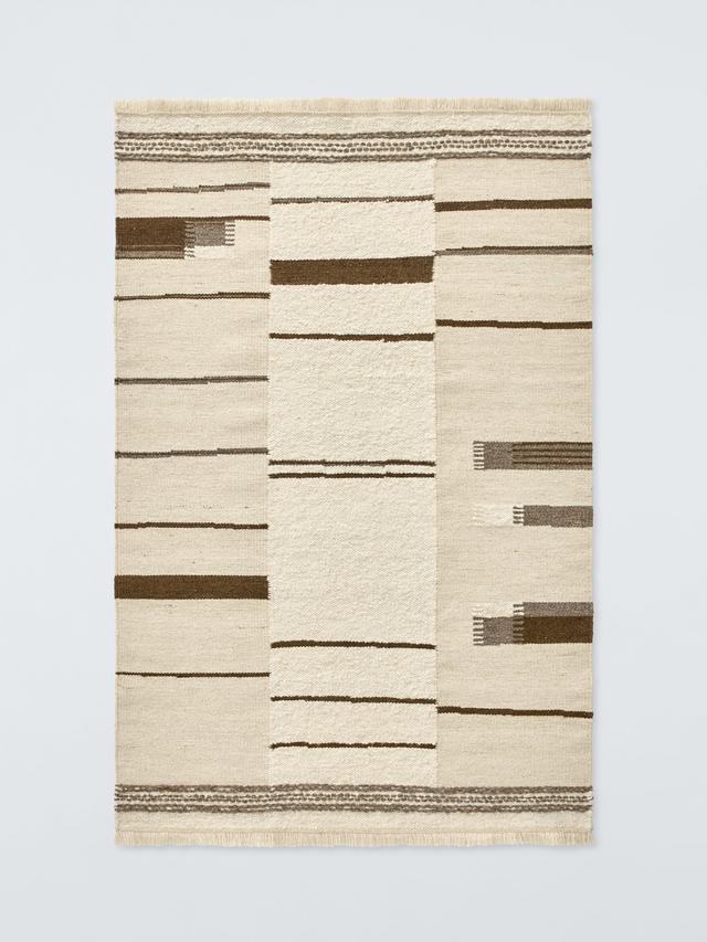 John Lewis Zhala Kelim Pure Wool Abstract Hand Woven Rug 300 x 200cm - Brown