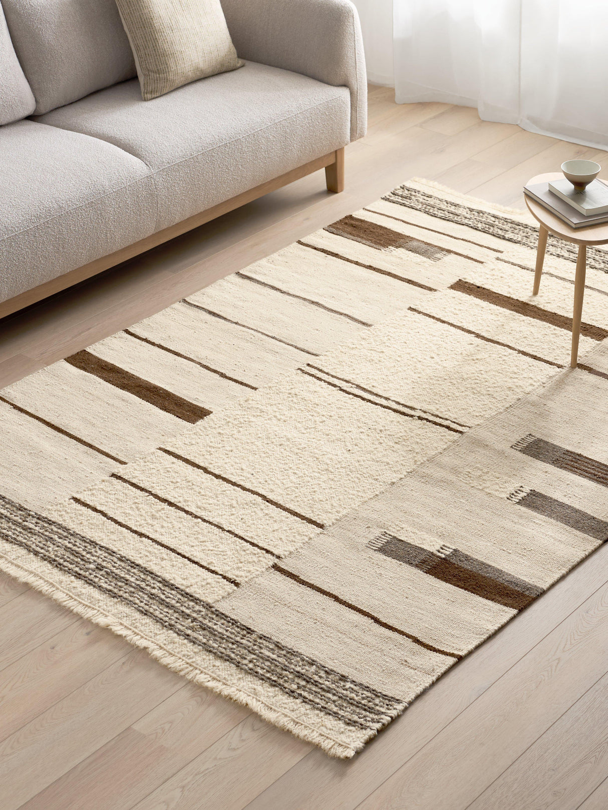 John Lewis Zhala Kelim Pure Wool Abstract Hand Woven Rug 300 x 200cm - Brown