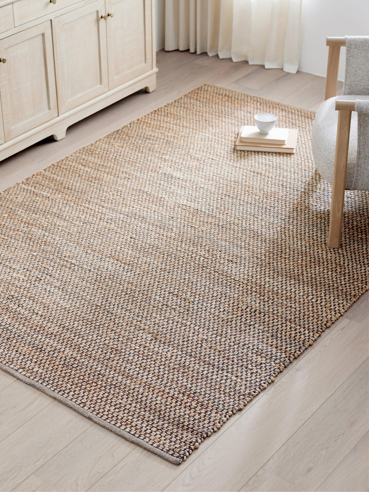 John Lewis Grid Hand Woven Jute Rich Rug - Natural/Cocoa - Size 300 x 200cm