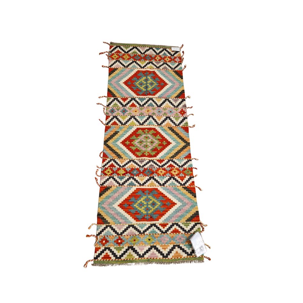 Gooch Luxury Assorted Kilim Wool Rectangular Runner Rug 200 x 65cm Red/Multi