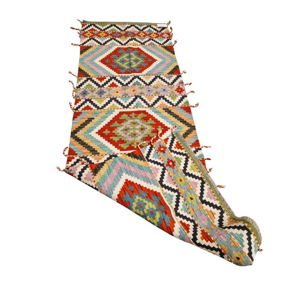 Gooch Luxury Assorted Kilim Wool Rectangular Runner Rug 200 x 65cm Red/Multi