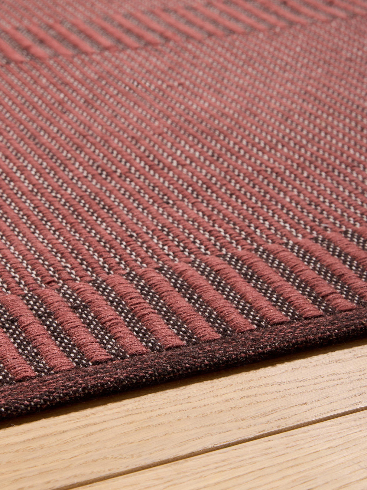 MADE Atwell Stripe Rectangular Textured Wool Rich Rug - Rust L170 x W120cm