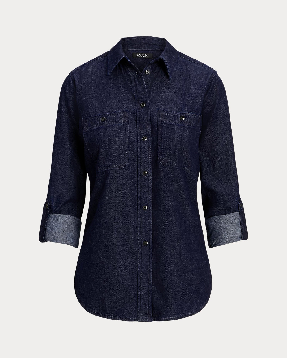 Ralph Lauren Men's Denim Roll-Tab-Sleeve Collared Shirt - Dark Blue - Small