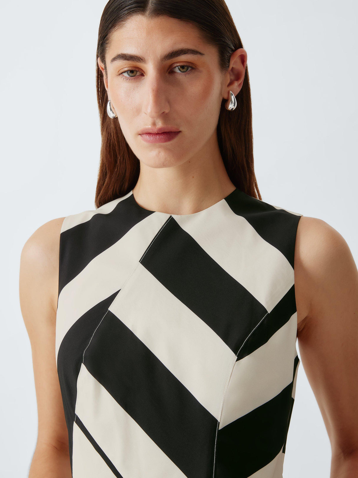 John Lewis Bold Stripe Sleeveless Crew Neck Midi Dress Bold Stripe Size 14