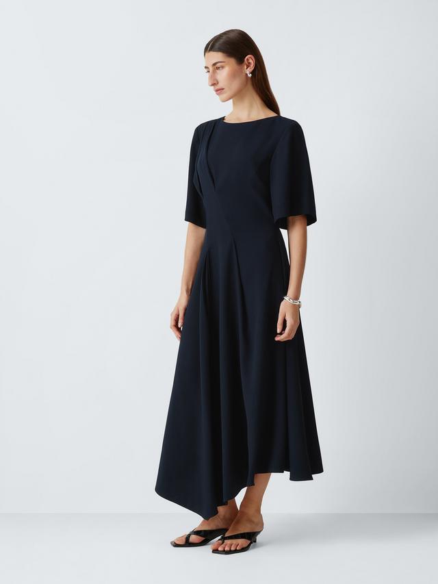 John Lewis Asymmetric Fit & Flare Short Sleeve Drape Midi Dress - Navy UK 8