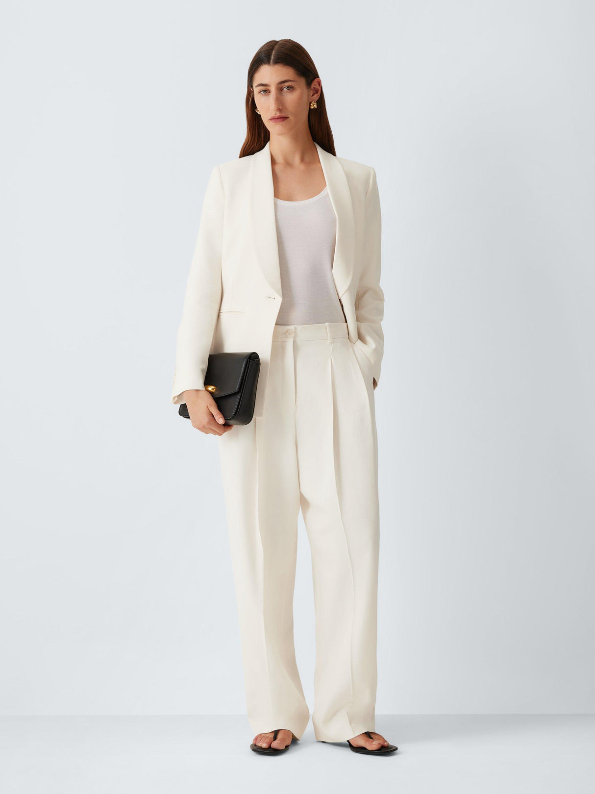 John Lewis Pleat Front Mid Rise Regular Zipped Women's Trousers - Ecru UK 8