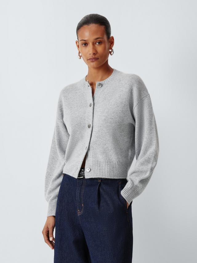 John Lewis Cashmere Cropped Regular Women's Cardigan - Light Grey - Size 14