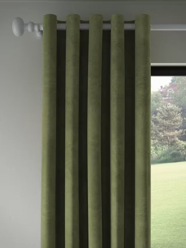 John Lewis Velvet Pair Lined Eyelet Curtains W167 x D228cm - Avocado Green