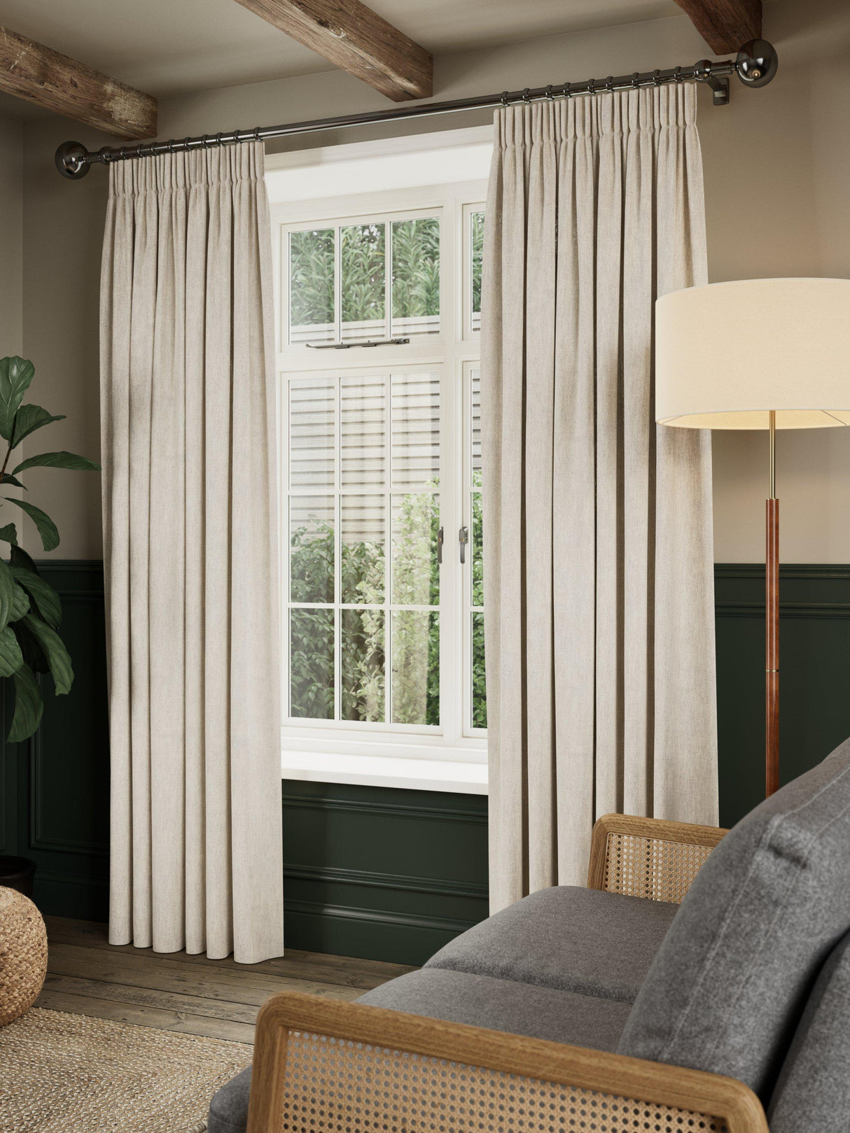 John Lewis Linen Look Lined Pencil Pleat Curtains - Oatmeal W167 x D228 cm