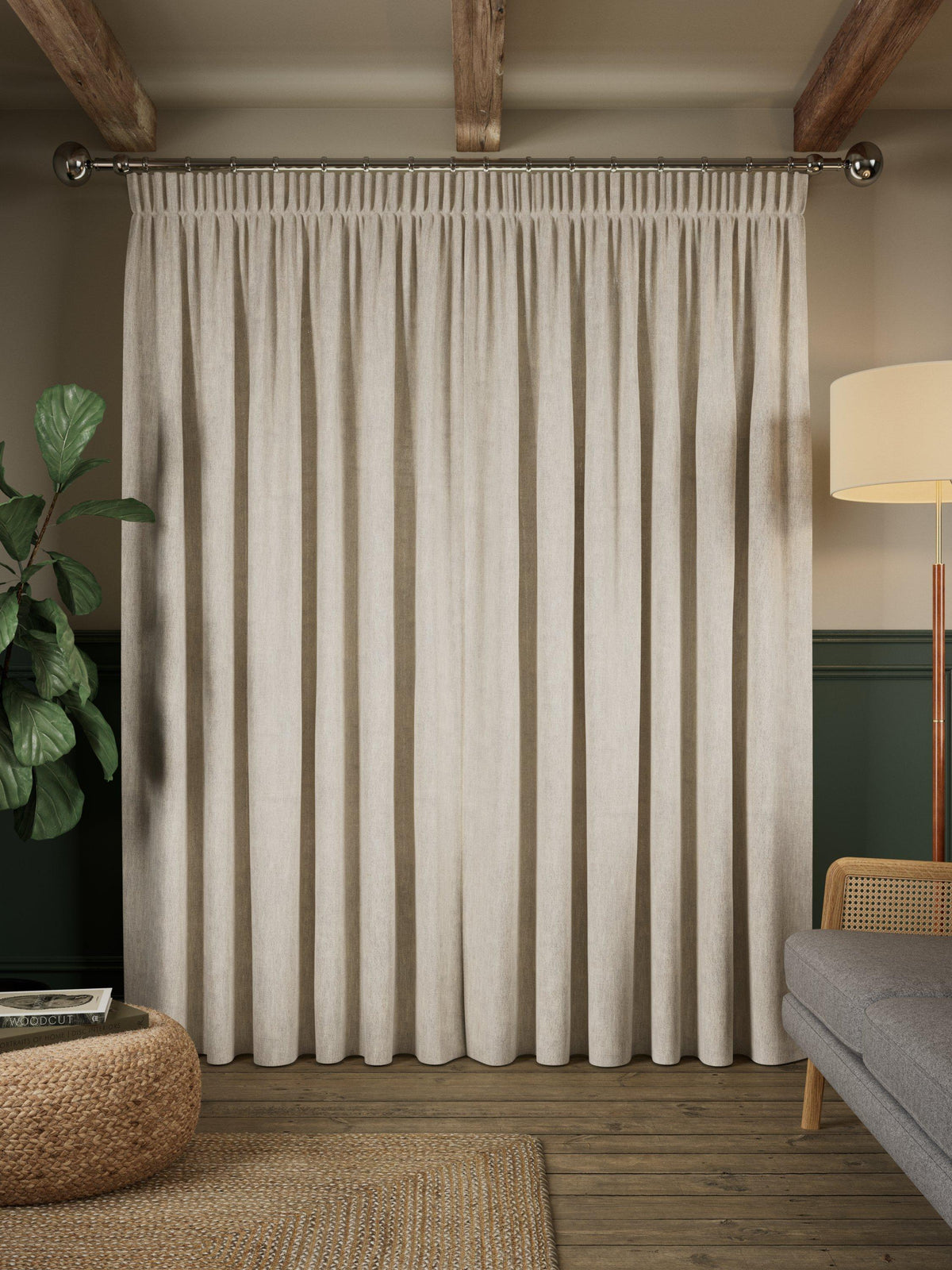 John Lewis Linen Look Lined Pencil Pleat Curtains Pair 228 x 182cm - Oatmeal