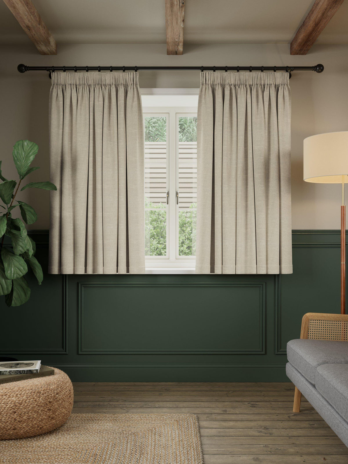 John Lewis Linen Twill Pencil Pleat Lined Curtains - 228 x 182cm - Natural