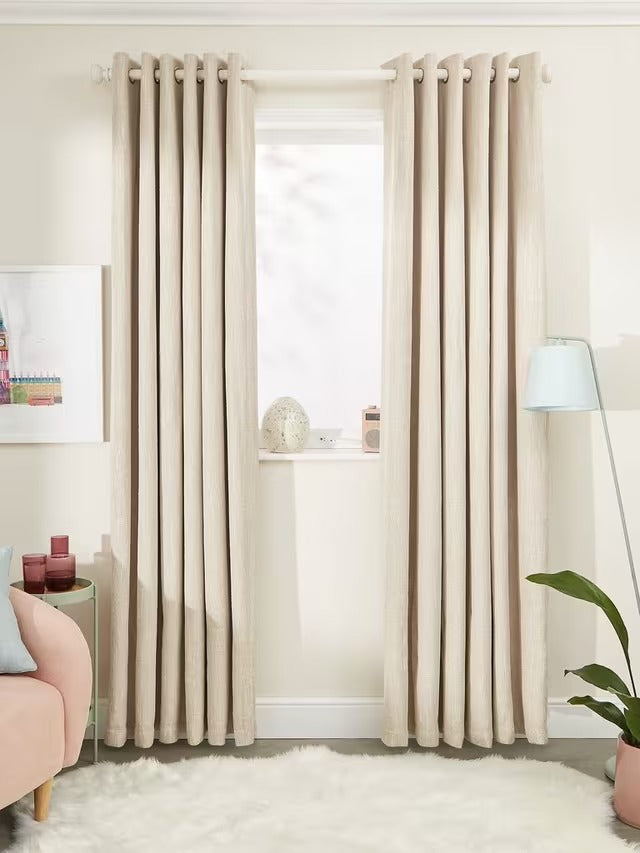 John Lewis Boucle Blackout Lined Eyelet Curtains Natural White W228 x 137cm