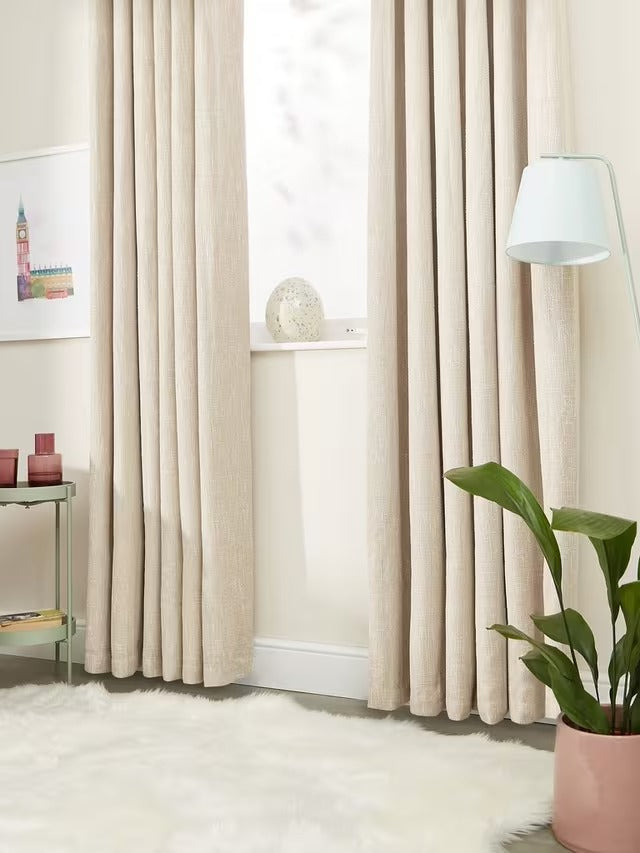 John Lewis Boucle Blackout Lined Eyelet Curtains Natural White W228 x 137cm