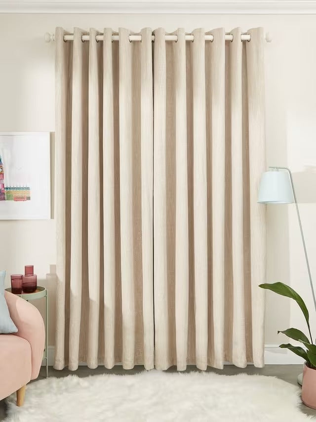 John Lewis Boucle Blackout Lined Eyelet Curtains Natural White W228 x 137cm
