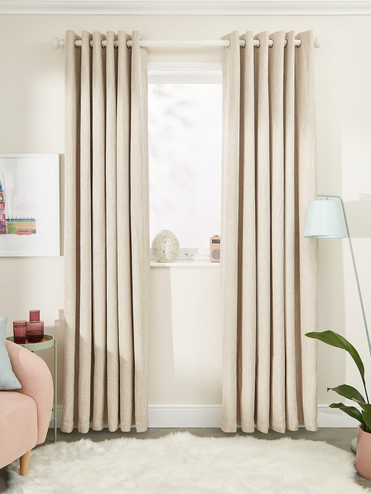 John Lewis Boucle Pair Blackout Eyelet Curtains 228 x 228cm - Natural White