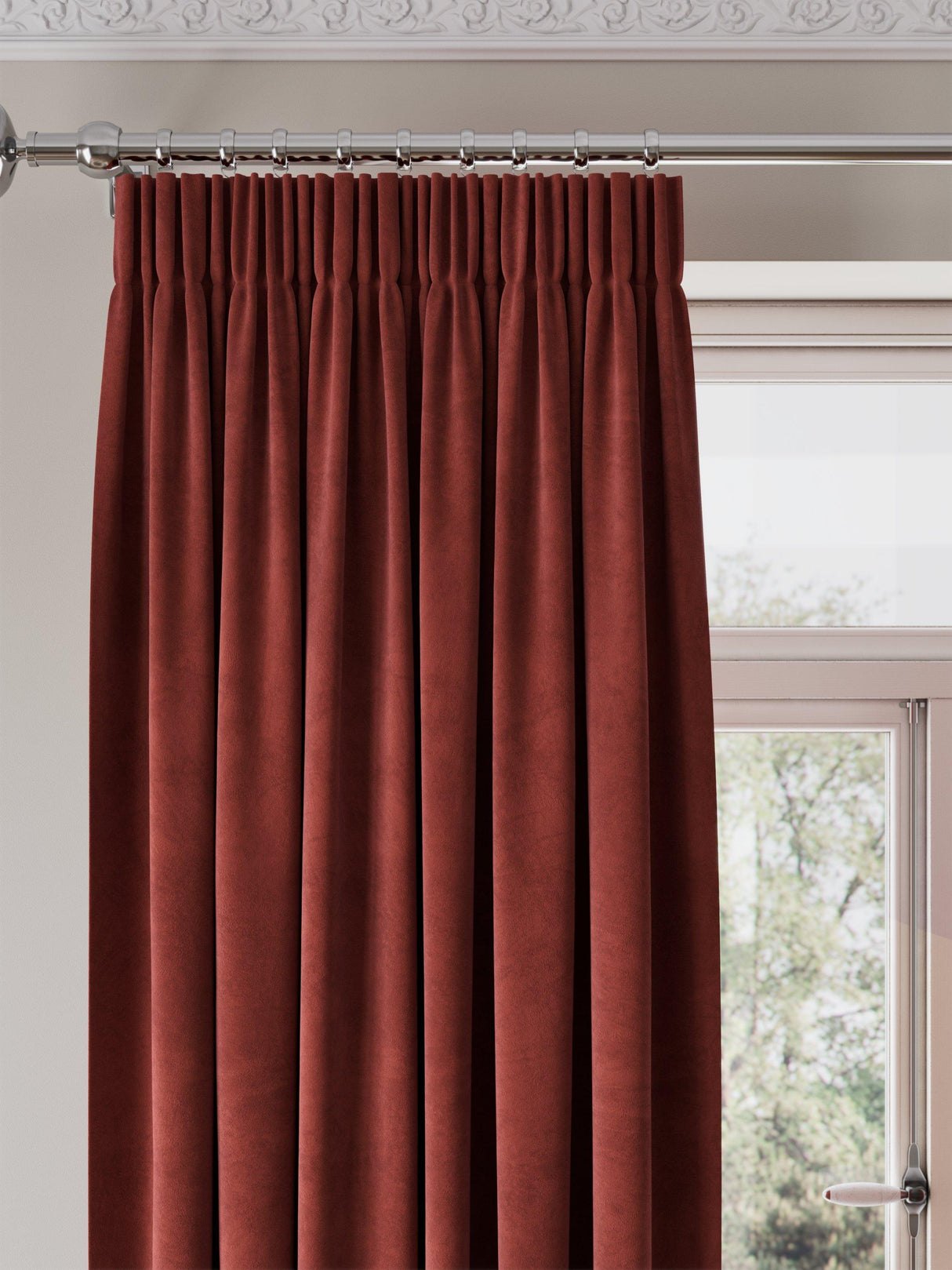 John Lewis Matte Velvet Blackout Lined Pencil Pleat Curtains Red 228 x 228cm