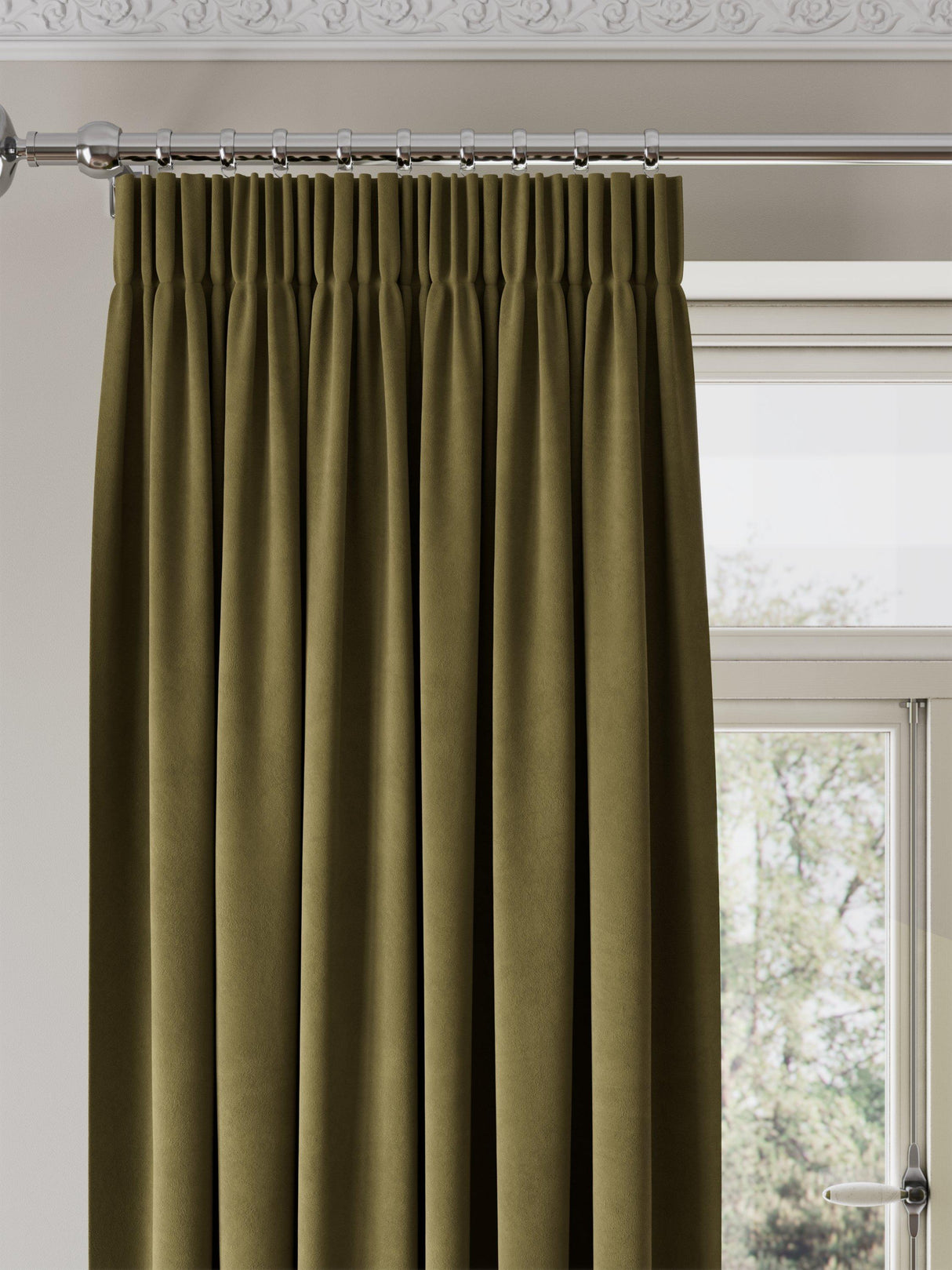 John Lewis Matte Velvet Blackout Pencil Pleat Curtains 228 x 228 Dark khaki