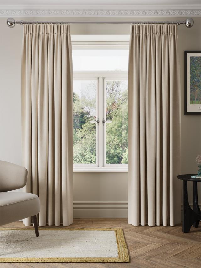 John Lewis Matte Velvet Blackout Pencil Pleat Curtains W167 x 228cm Natural