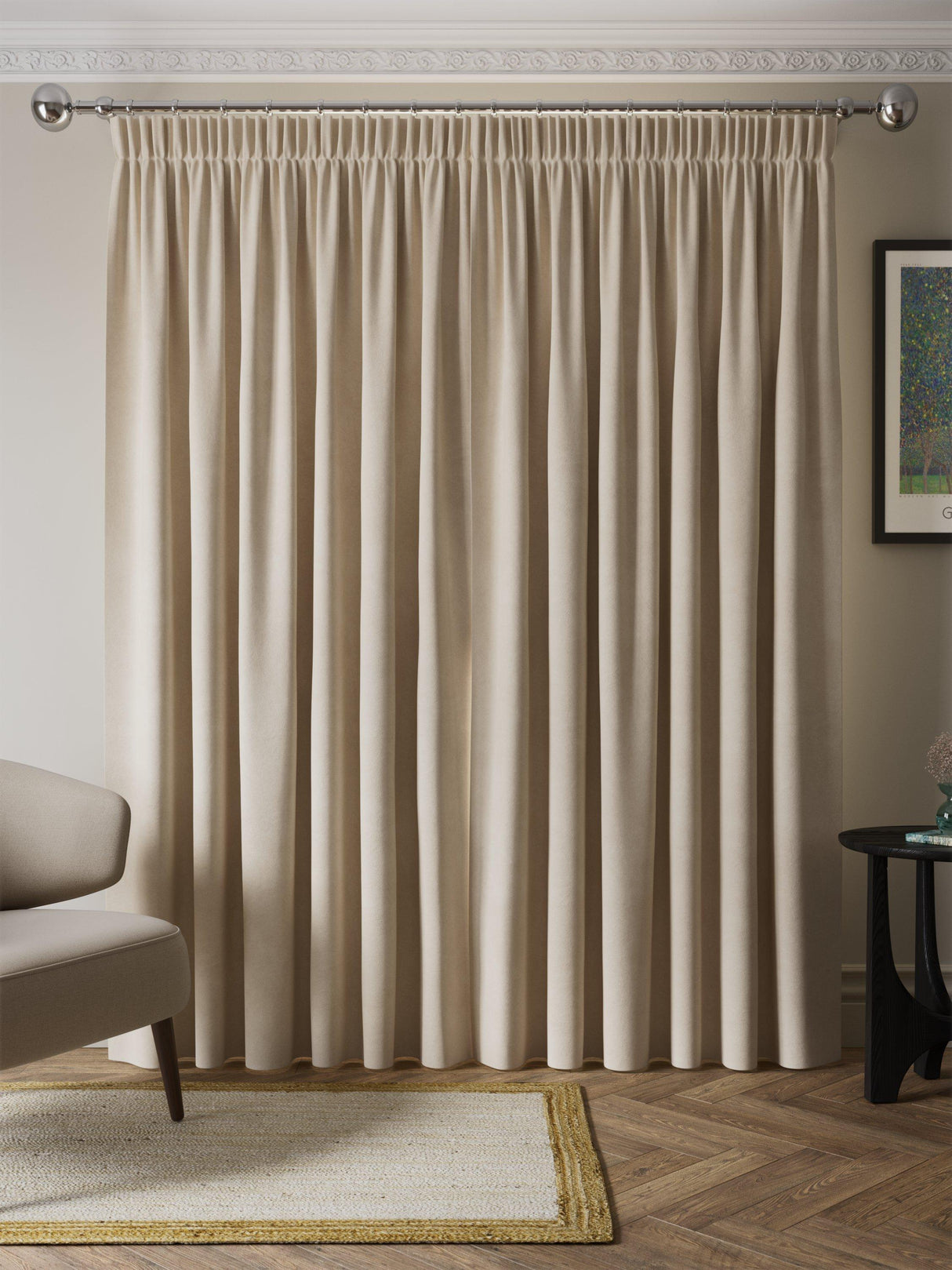 John Lewis Matte Velvet Blackout Pencil Pleat Curtains W167 x 228cm Natural