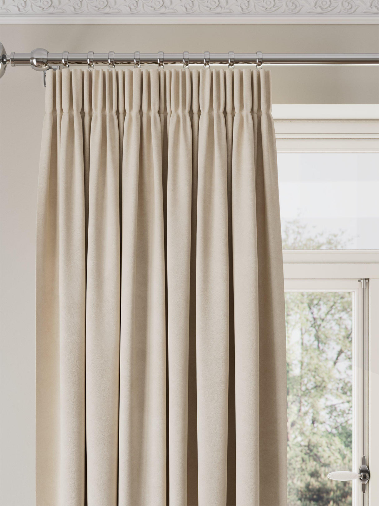 John Lewis Matte Velvet Blackout Pencil Pleat Curtains W167 x 228cm Natural