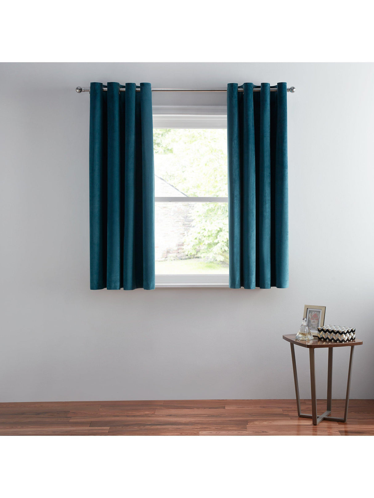 John Lewis Soft Velvet Pair Lined Eyelet Curtains W167 x Drop 182cm - Teal