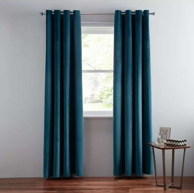 John Lewis Polyester Velvet Pair Lined Eyelet Curtains W228 x D182cm - Teal