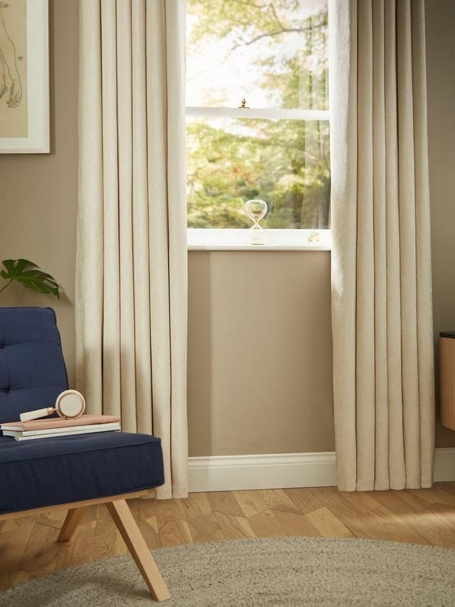 John Lewis Chenille Pair Blackout Lined Eyelet Curtains W167 x D228cm Oyster