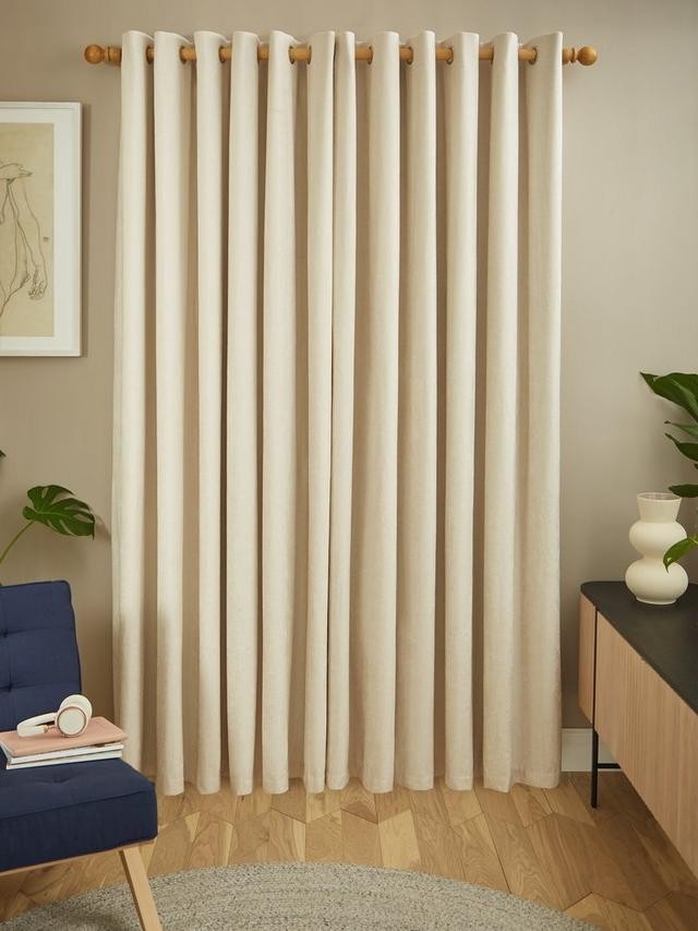 John Lewis Chenille Pair Blackout Lined Eyelet Curtains W167 x D228cm Oyster